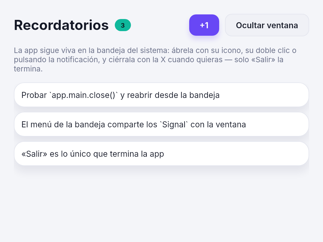 Recordatorios con la app viviendo en la bandeja