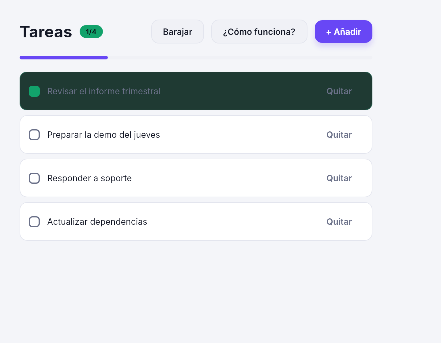 Lista de tareas con una completada