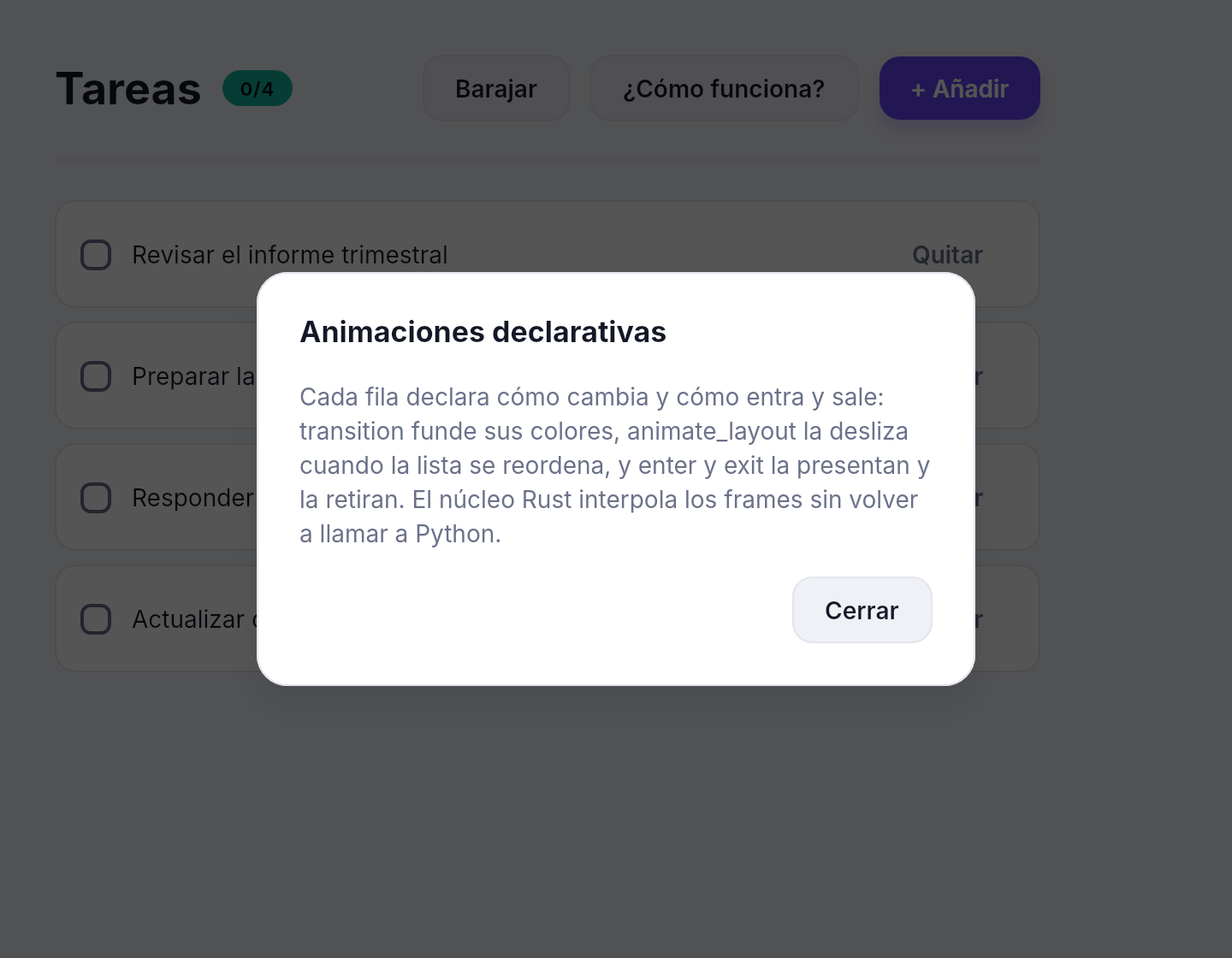 Diálogo modal con su entrada animada