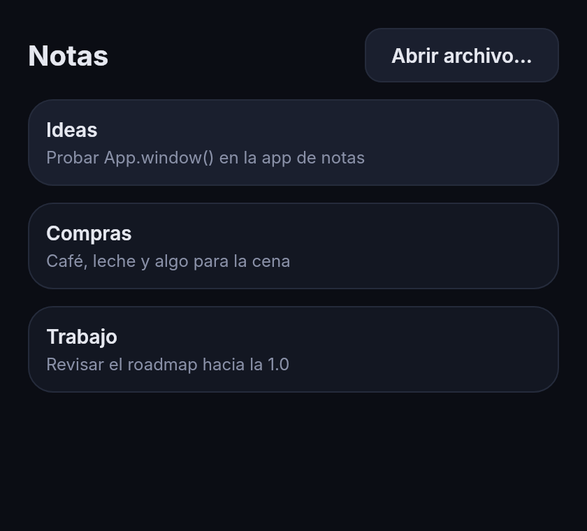 Lista de notas en la ventana principal