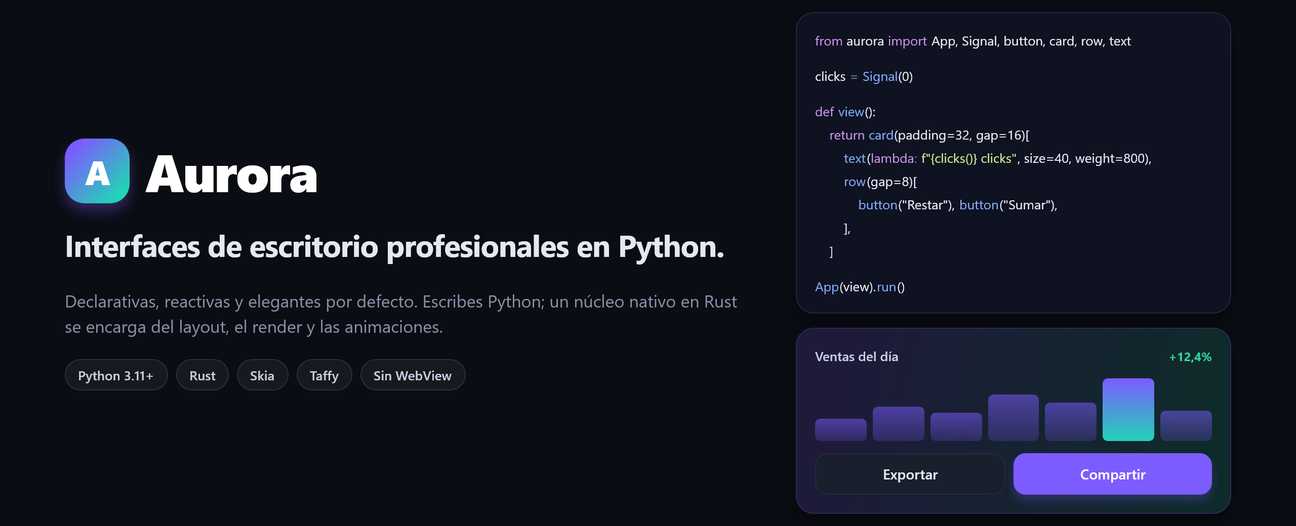 Aurora — Interfaces de escritorio profesionales en Python